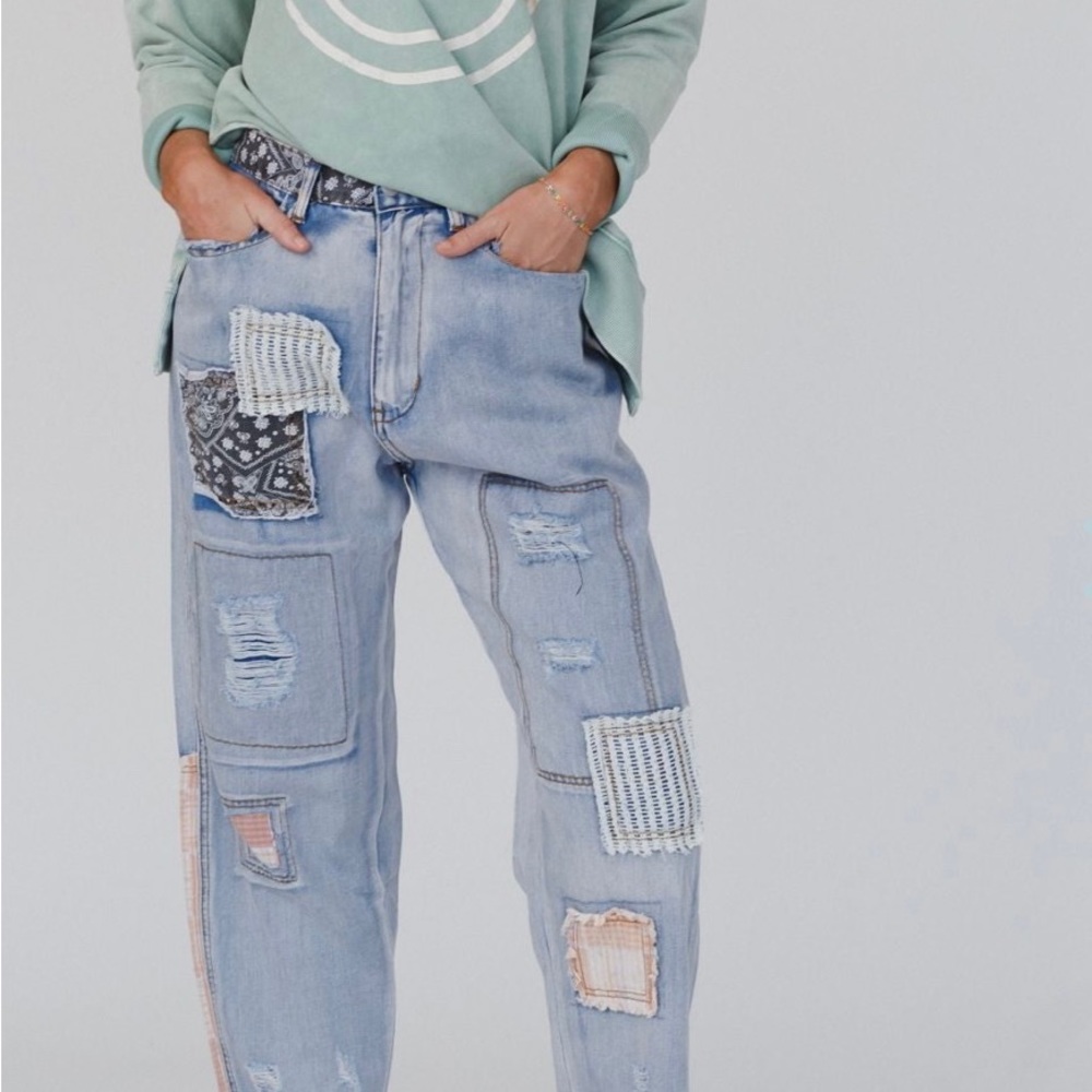 NEW POL Light Blue Patchwork Jeans! SZ Med - Picture 7 of 16